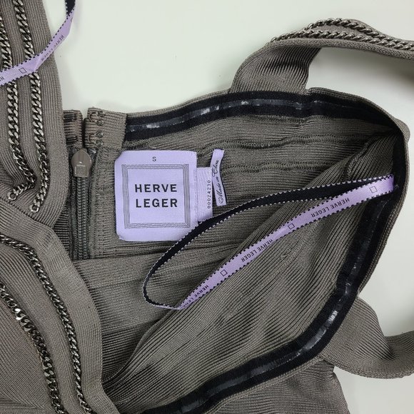 HERVE LEGER Gray Chain Trim Bandage Mini Dress - Picture 3 of 4